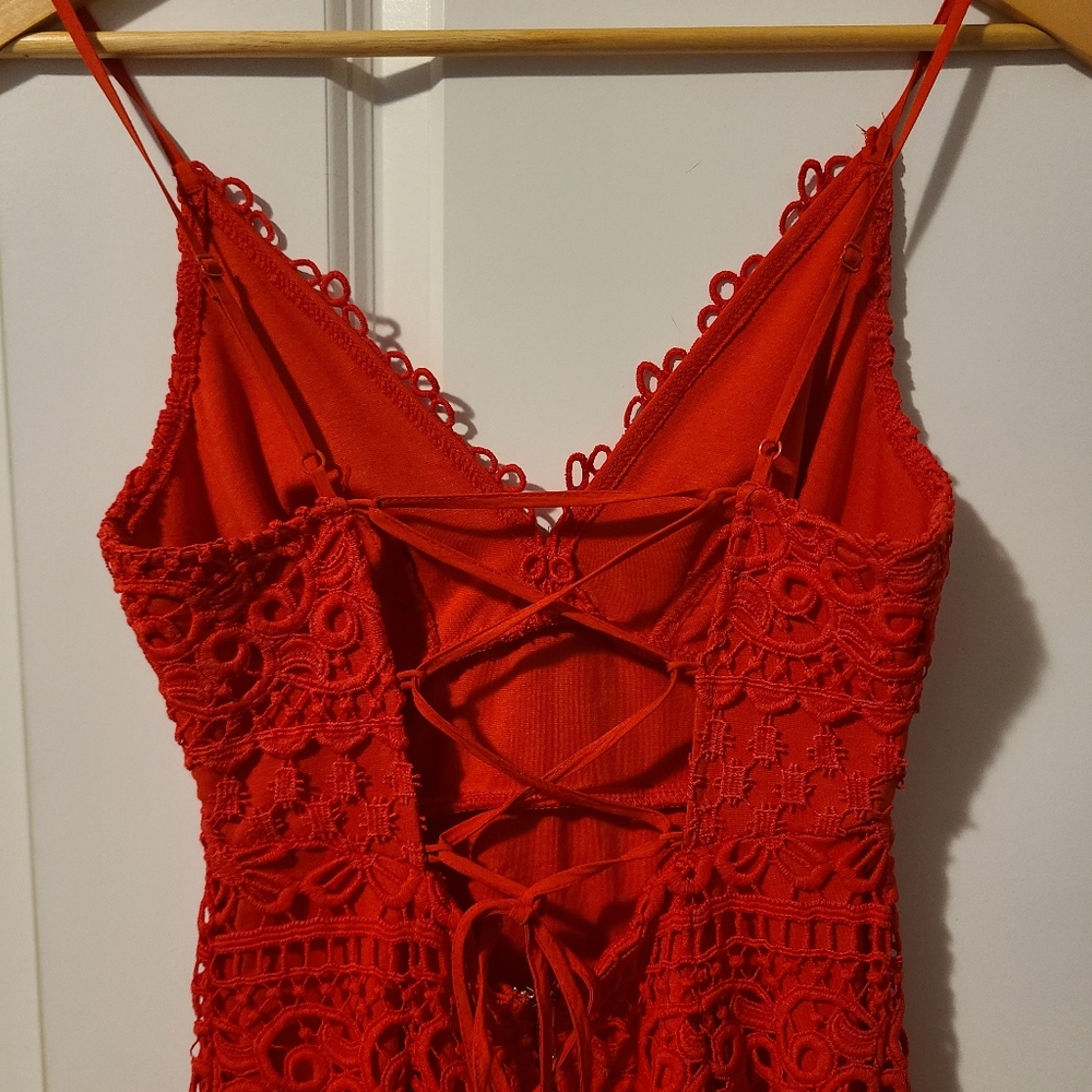 Red lace spaghetti strap dress